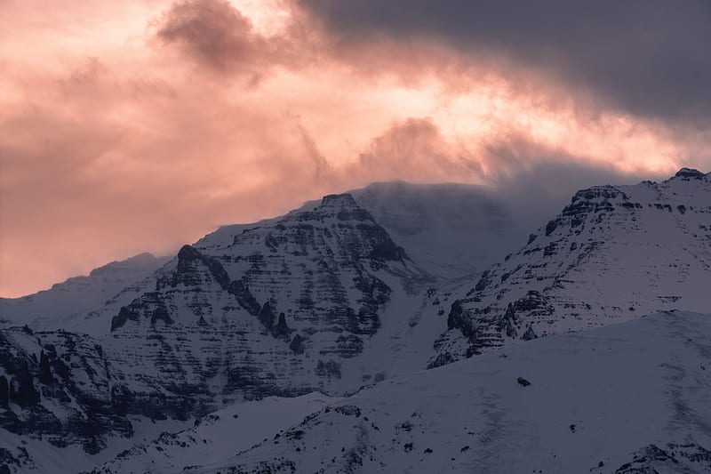 mountains, peak, pink, snow, HD wallpaper