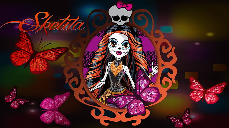 skelita, monster high, skull, orange, HD wallpaper