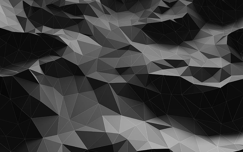 black geometric shapes geometric patterns, wavy backgrounds, 3D figures, black 3D background, 3D geometric textures, background with waves, waves textures, HD wallpaper