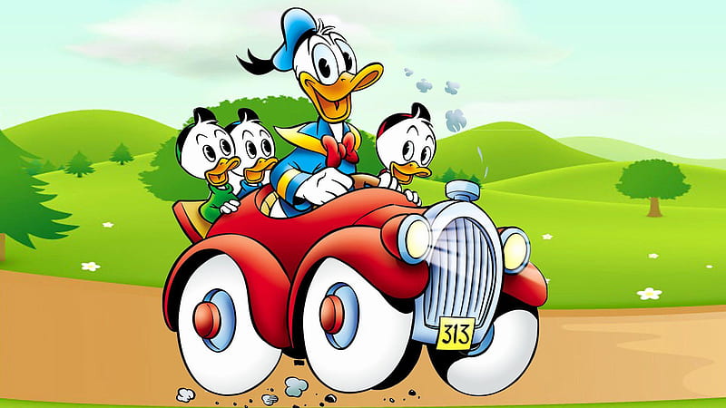 Car Driving Donald Duck Cartoon, HD wallpaper