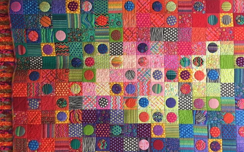 Quilt Pattern, colors, pattern, quilt, squares, circles, HD wallpaper