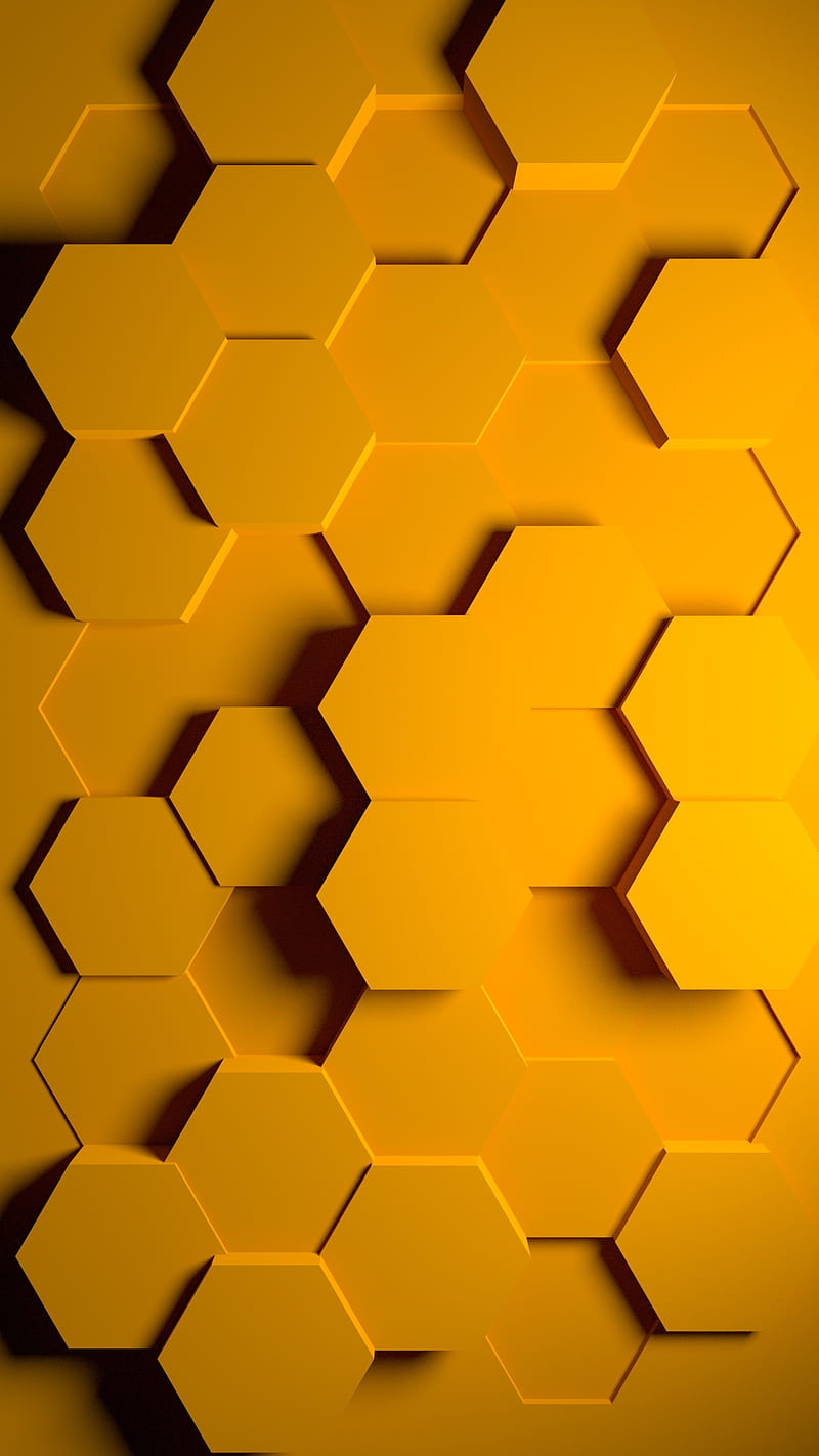 Hexagons, 3d design, geometry, honey, orange, pattern, sweet, yellow, HD phone wallpaper