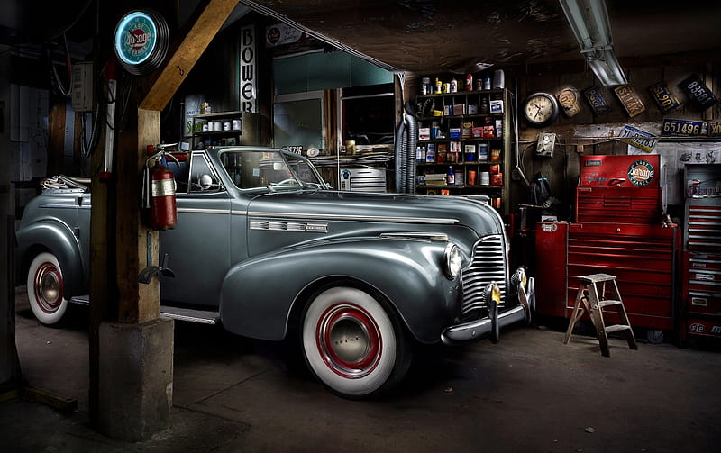 Last Chance Garage, R, garage, car, dodge, vintage, HD wallpaper