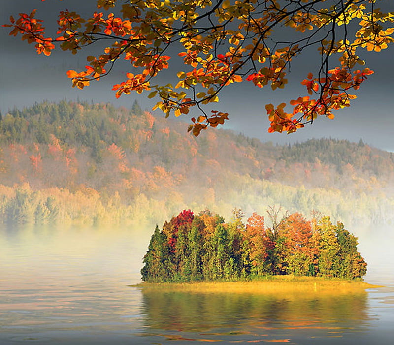 Island, fall, lakes, mountains, nature, Autumn, HD wallpaper