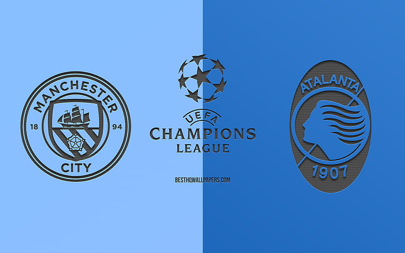 Manchester City vs Atalanta, football match, 2019 Champions League, promo, blue background, creative art, UEFA Champions League, football, Man City vs Atalanta, HD wallpaper