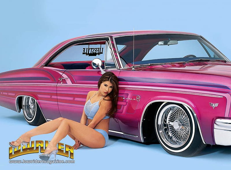 Sexy Chevy Impala , Pink Cadillac Honey, car and woman, Sexy Chevy Impala, pink cadillac, sexy car and woman, pink chevy impala, chevy impala, pink, HD wallpaper
