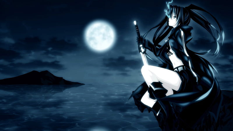 BLACK ROCK SHOOTER, moon, girl, anime, HD wallpaper