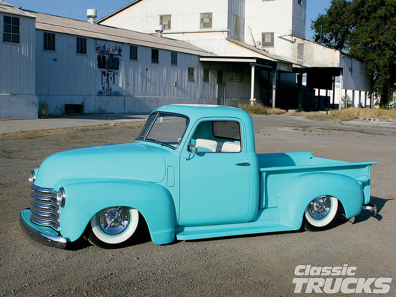 50's Truck, gm, chevy, lite blue, bowtie, HD wallpaper