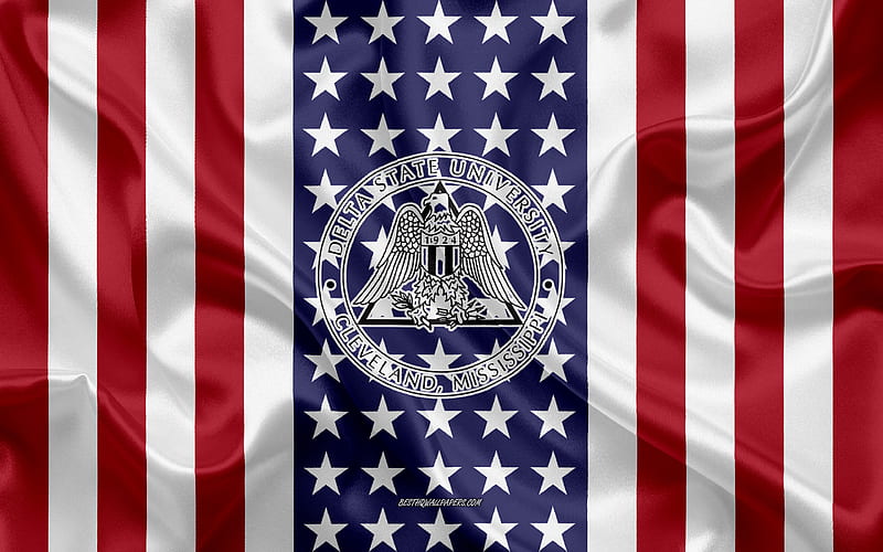 Delta State University Emblem, American Flag, Delta State University logo, Cleveland, Mississippi, USA, Delta State University, HD wallpaper