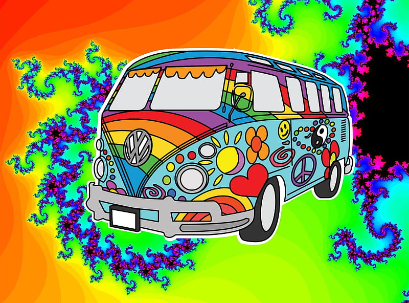 volkswagen trippy hippie bus, trippy, hippie, volkswagen, bus, HD wallpaper