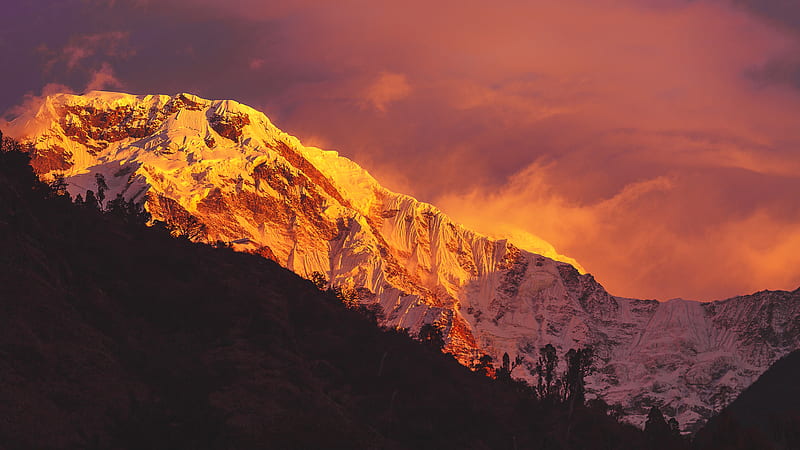 himalayas, sunset, mountain, snowline, hill, Landscape, HD wallpaper