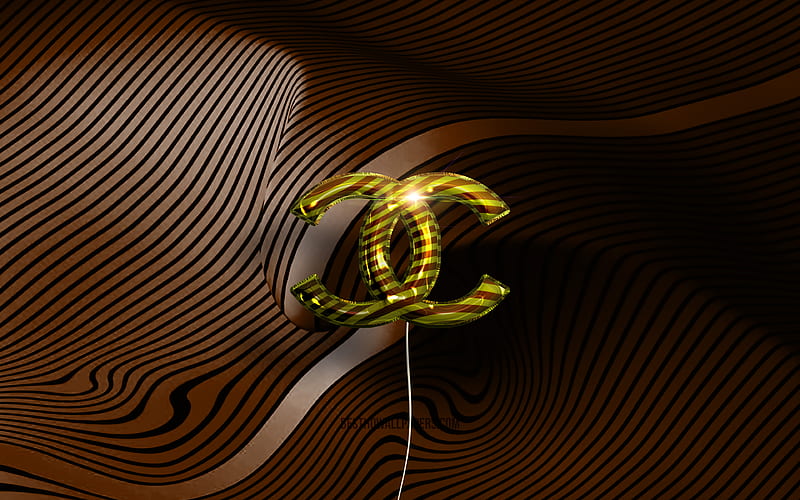 Chanel 3D logo golden realistic balloons, fashion brands, Chanel logo,  brown wavy backgrounds, HD wallpaper | Peakpx
