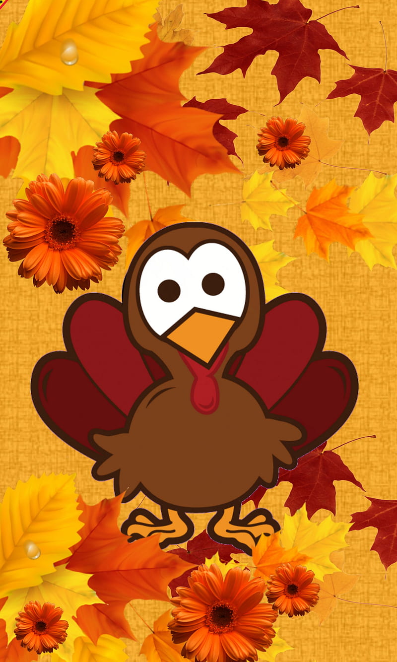 happy turkey day, autumn, cartoon, leaf, turkey, HD phone wallpaper