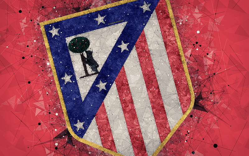 Atletico Madrid FC creative logo, Spanish football club, Madrid, Spain, geometric art, red abstract background, LaLiga, football, emblem, HD wallpaper