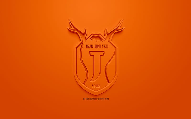 Jeju United FC, creative 3D logo, orange background, 3d emblem, South Korean football club, K League 1, Jeju, South Korea, 3d art, football, stylish 3d logo, HD wallpaper