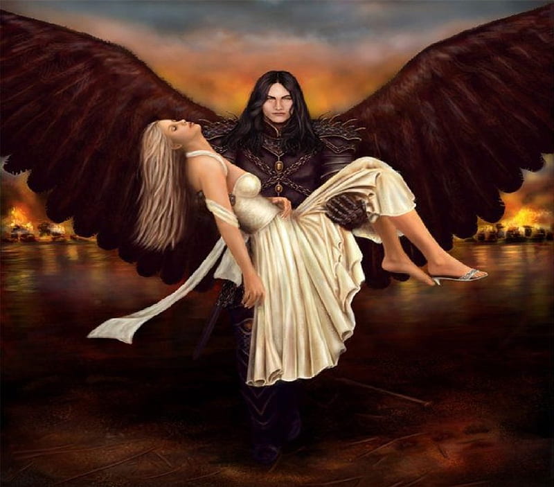 Guardian angel, fantasy, saving, woman, angel, HD wallpaper