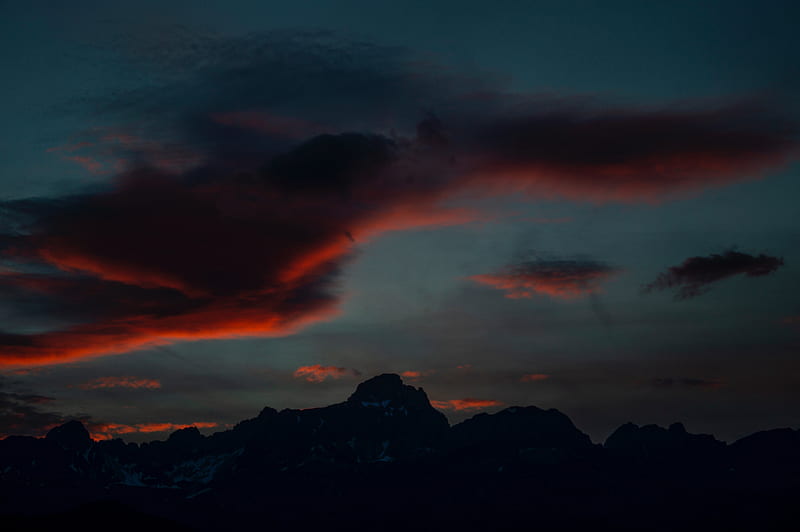 mountains, twilight, dark, sky, clouds, HD wallpaper