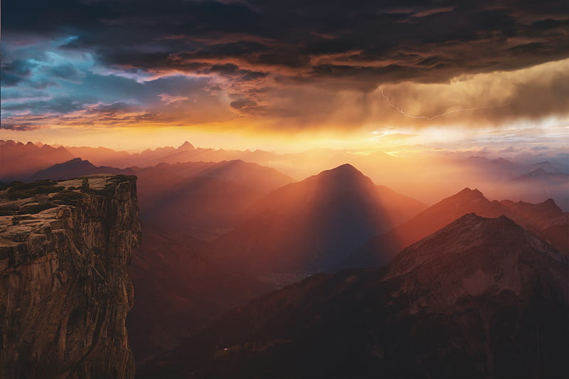 Dreamy Mountains Sunset , mountains, sunset, nature, HD wallpaper