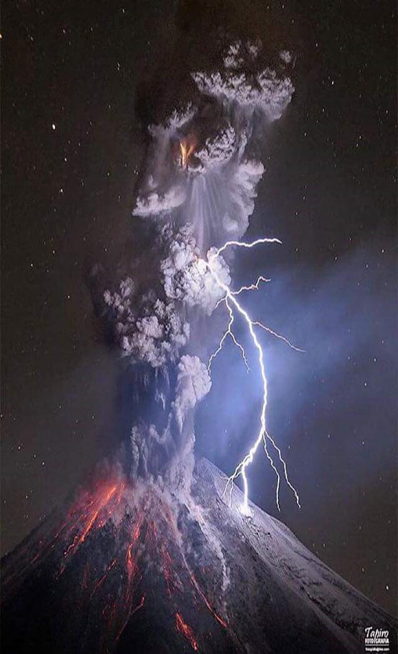 Erupcion Volcanica, eruption, fire, thunder, volcan, volcano, HD phone wallpaper