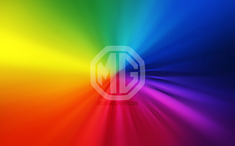 MG logo vortex, rainbow backgrounds, creative, artwork, cars brands, MG, HD wallpaper
