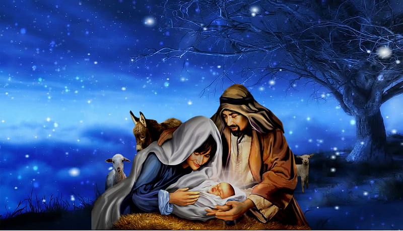 Sweet night, nativity, christ, jesus, joseph, christmas, virgin, religion, night, HD wallpaper