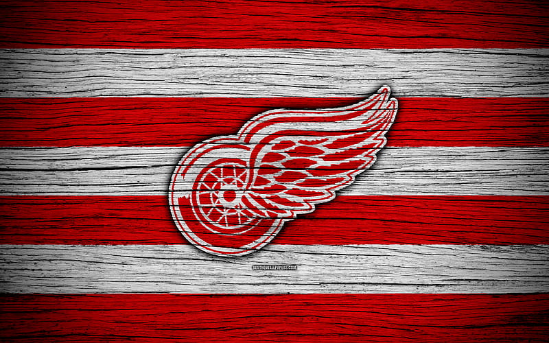 Detroit Red Wings NHL, hockey club, Eastern Conference, USA, logo, wooden texture, hockey, Atlantic Division, HD wallpaper