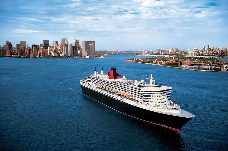 Queen Mary Leaves New York, Cunard Liners, New York, Queen Mary 2, HD wallpaper
