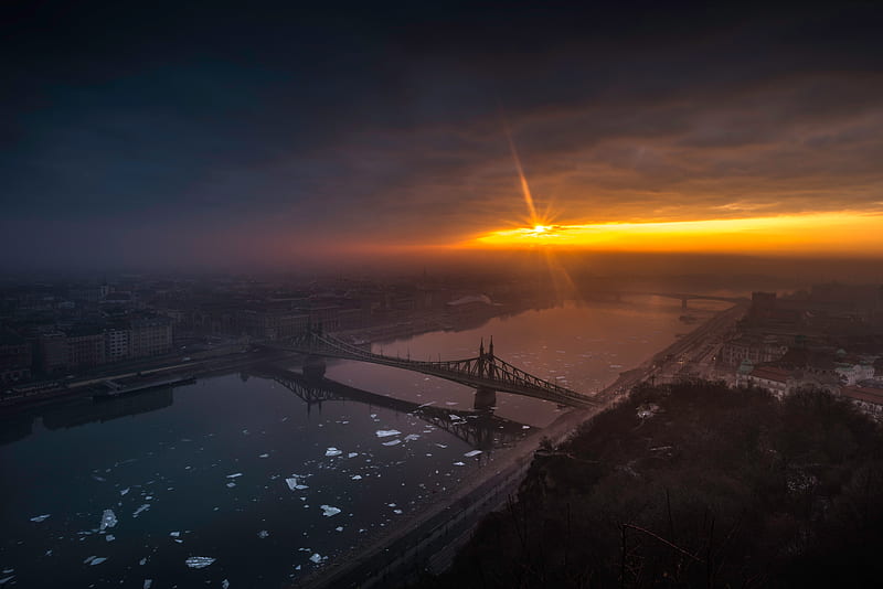 Amazing City Bridge Sunrise , city, bridge, sunrise, nature, dark, HD wallpaper