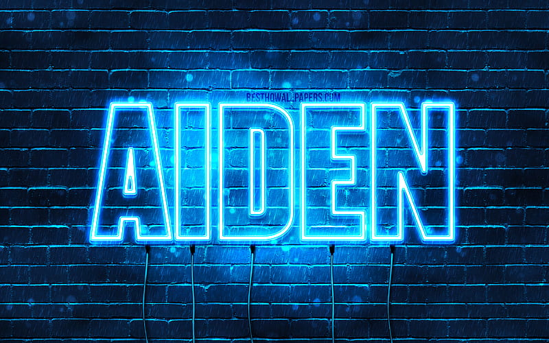 Aiden with names, horizontal text, Aiden name, blue neon lights, with Aiden name, HD wallpaper