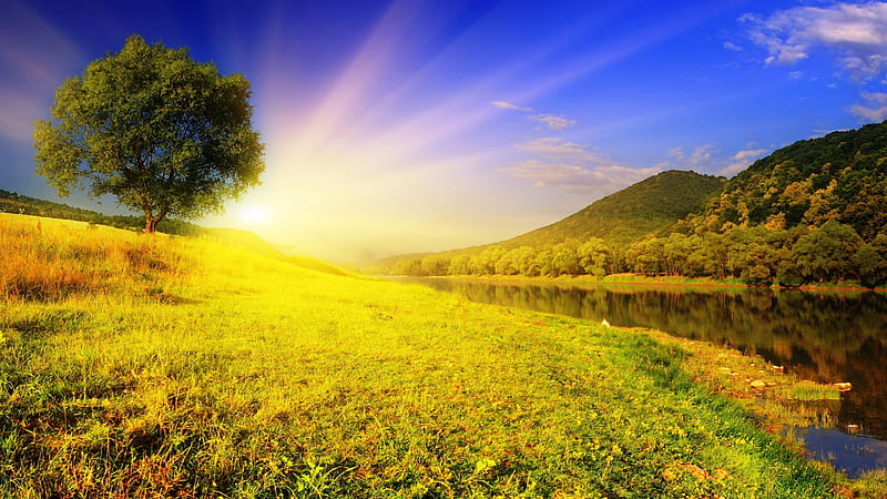 Valley With Sunbeam Trippy, HD wallpaper | Peakpx