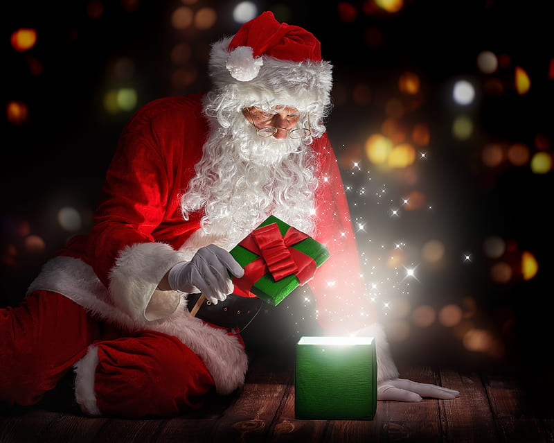 Christmas Santa Claus Opening Gifts, santa-claus, christmas, celebrations, HD wallpaper