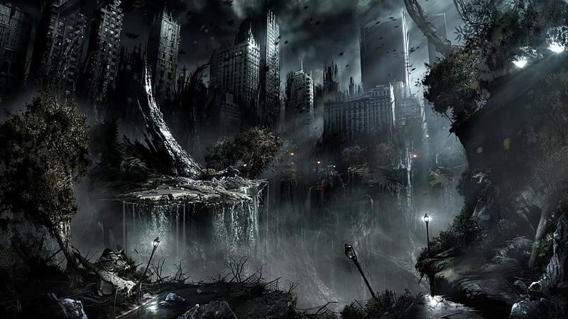 war black dark night destruction apocalypse fantasy art science fiction cities wallpape – Abstract Fantasy, City War, HD wallpaper