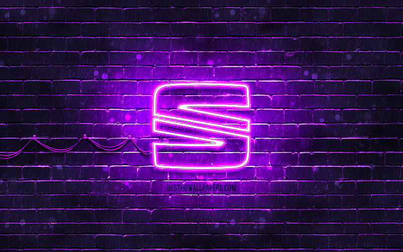 Seat violet logo violet brickwall, Seat logo, cars brands, Seat neon logo, Seat, HD wallpaper