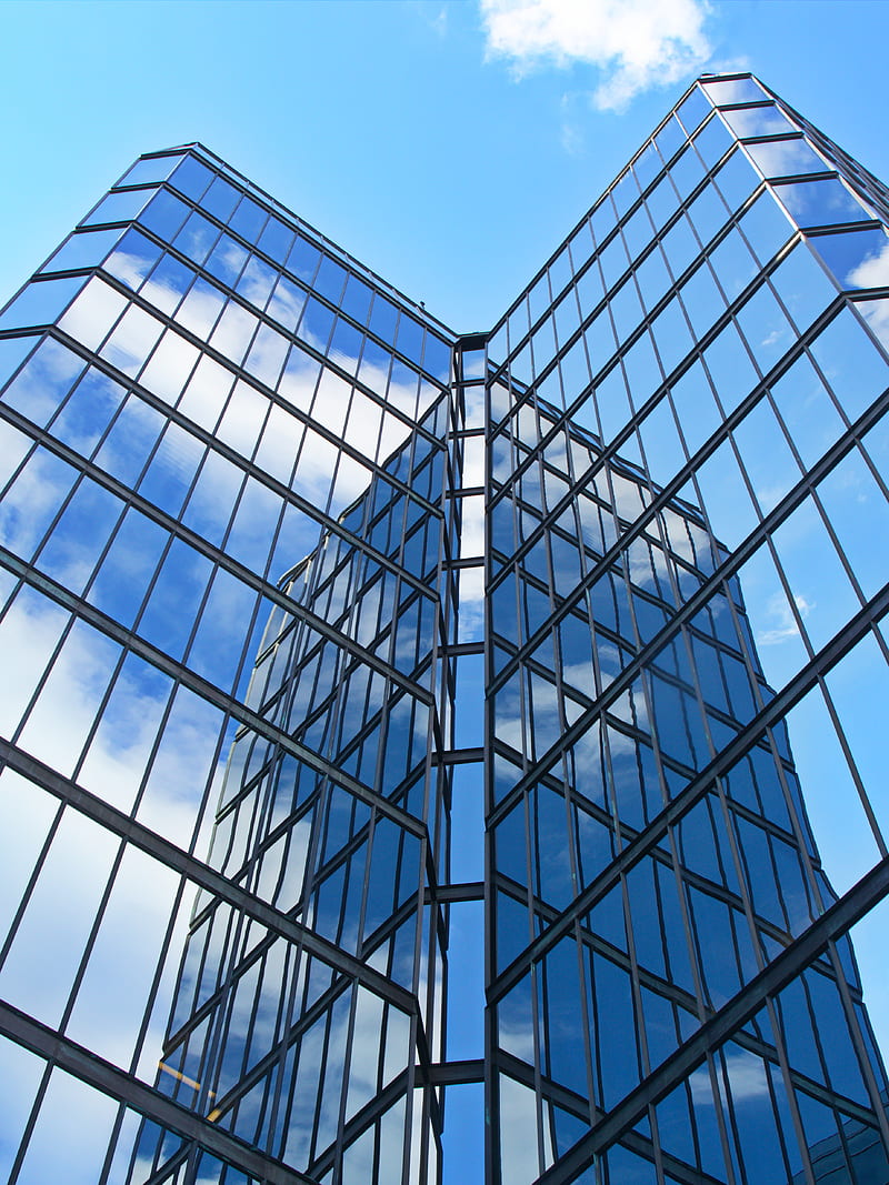 skyscraper, building, facade, glass, reflection, HD phone wallpaper