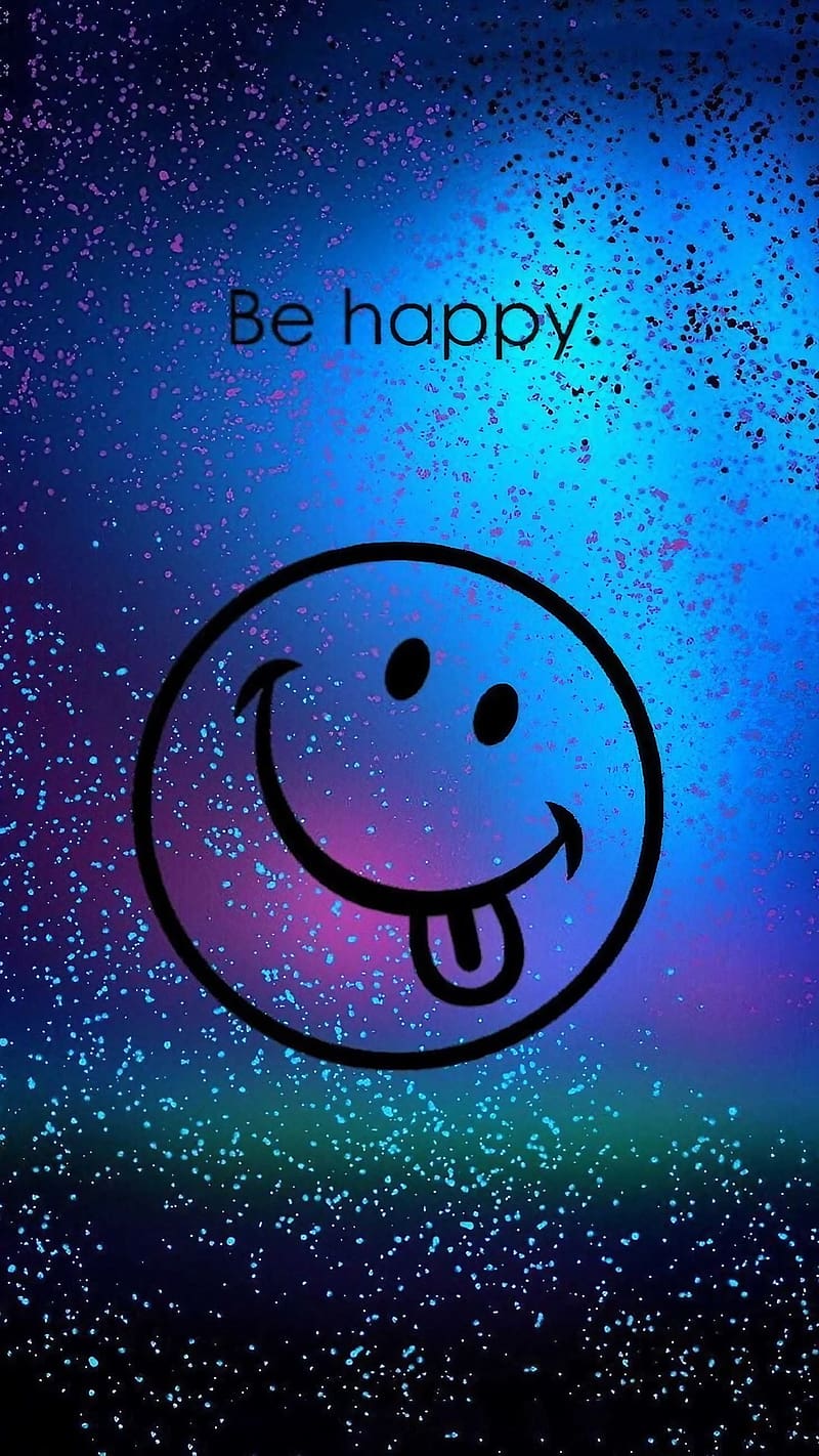Always Be Happy, Blue And Purple Background, smile emoji, HD phone ...