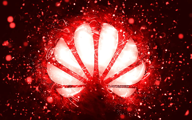 Huawei red logo red neon lights, creative, red abstract background, Huawei logo, brands, Huawei, HD wallpaper
