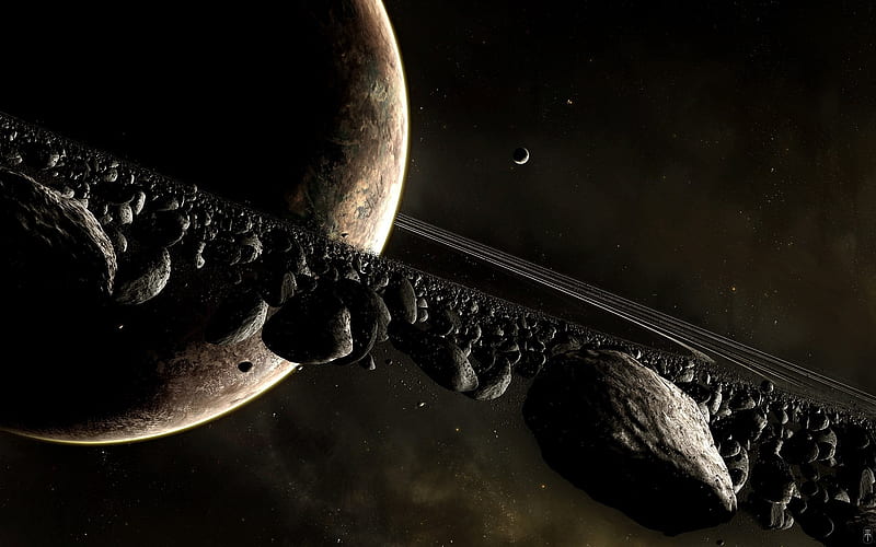 Space Art-Planet and the ring orbits, HD wallpaper