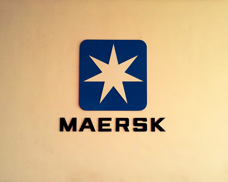 Maersk, blue, container, denmark, logo, star, vessel, yellow, HD wallpaper