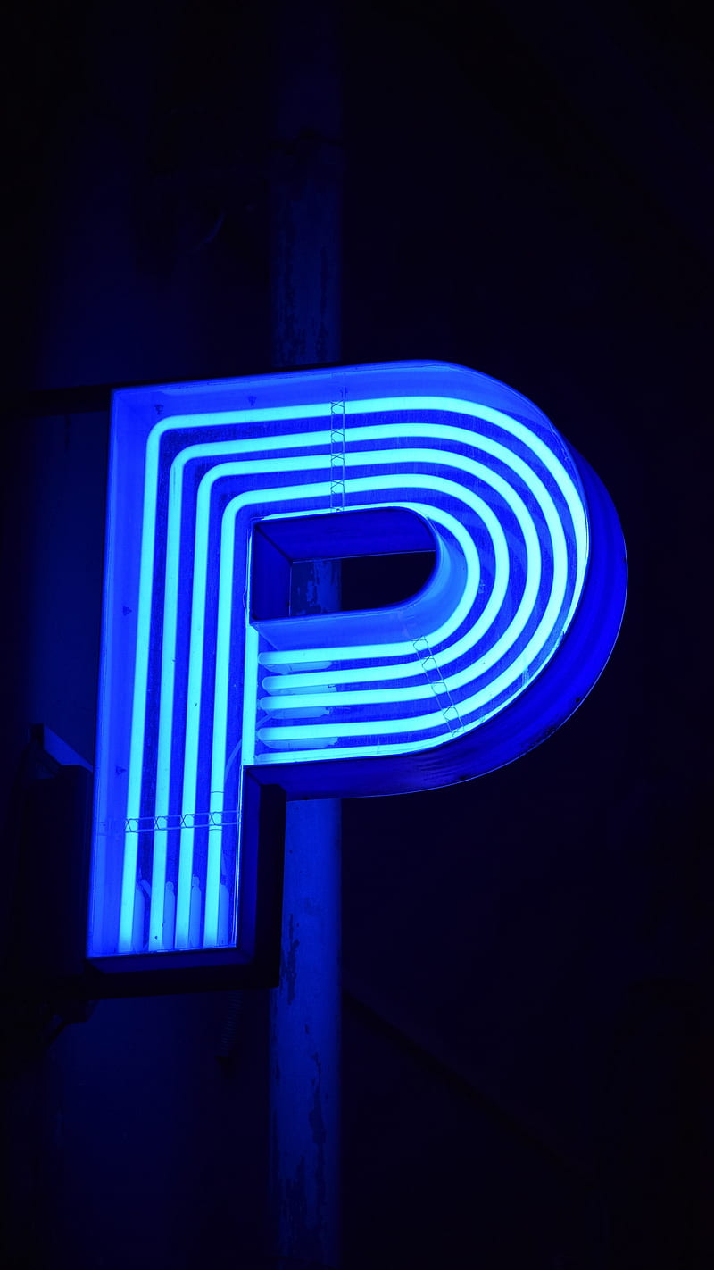 Neon P, alphabet, alphabeth, blue, letter, light, sign, HD phone wallpaper