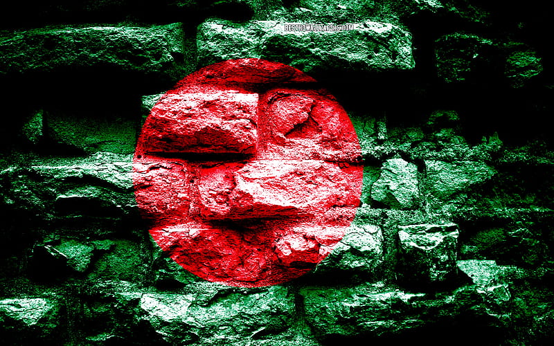 Bangladesh flag, grunge brick texture, Flag of Bangladesh, flag on brick wall, Bangladesh, flags of Asian countries, HD wallpaper