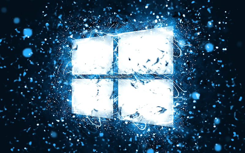 Windows 10 blue logo blue neon lights, creative, blue abstract background, Windows 10 logo, OS, Windows 10, HD wallpaper