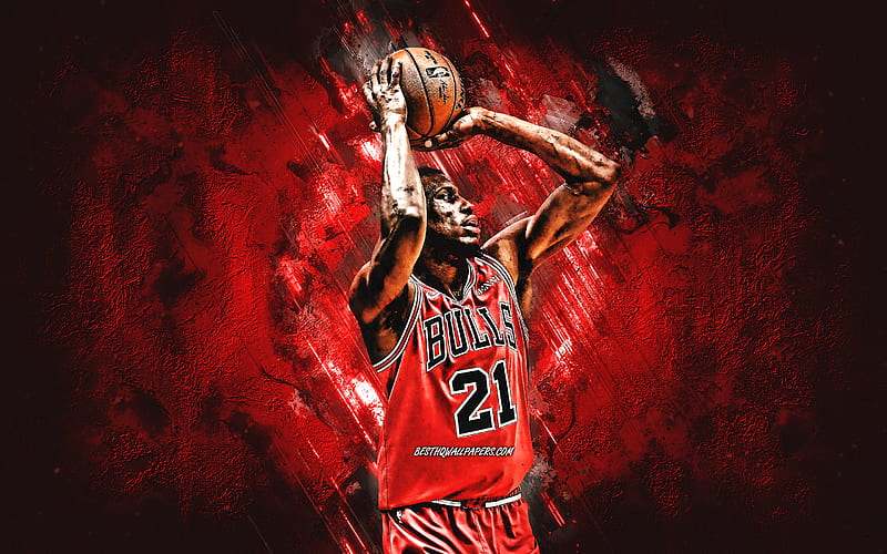 Thaddeus Young, NBA, Chicago Bulls, red stone background, American Basketball Player, portrait, USA, basketball, Chicago Bulls players, Thaddeus Charles Young Sr, HD wallpaper