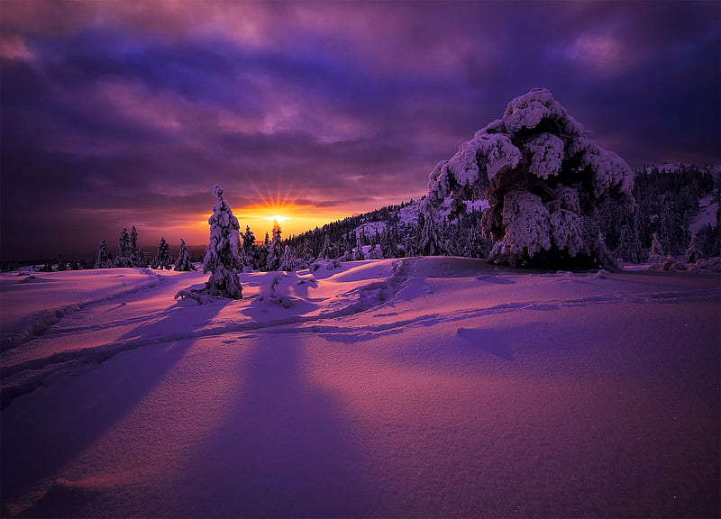 Sunrise, winter, mountain, snow, purple, bonito, sky, HD wallpaper | Peakpx