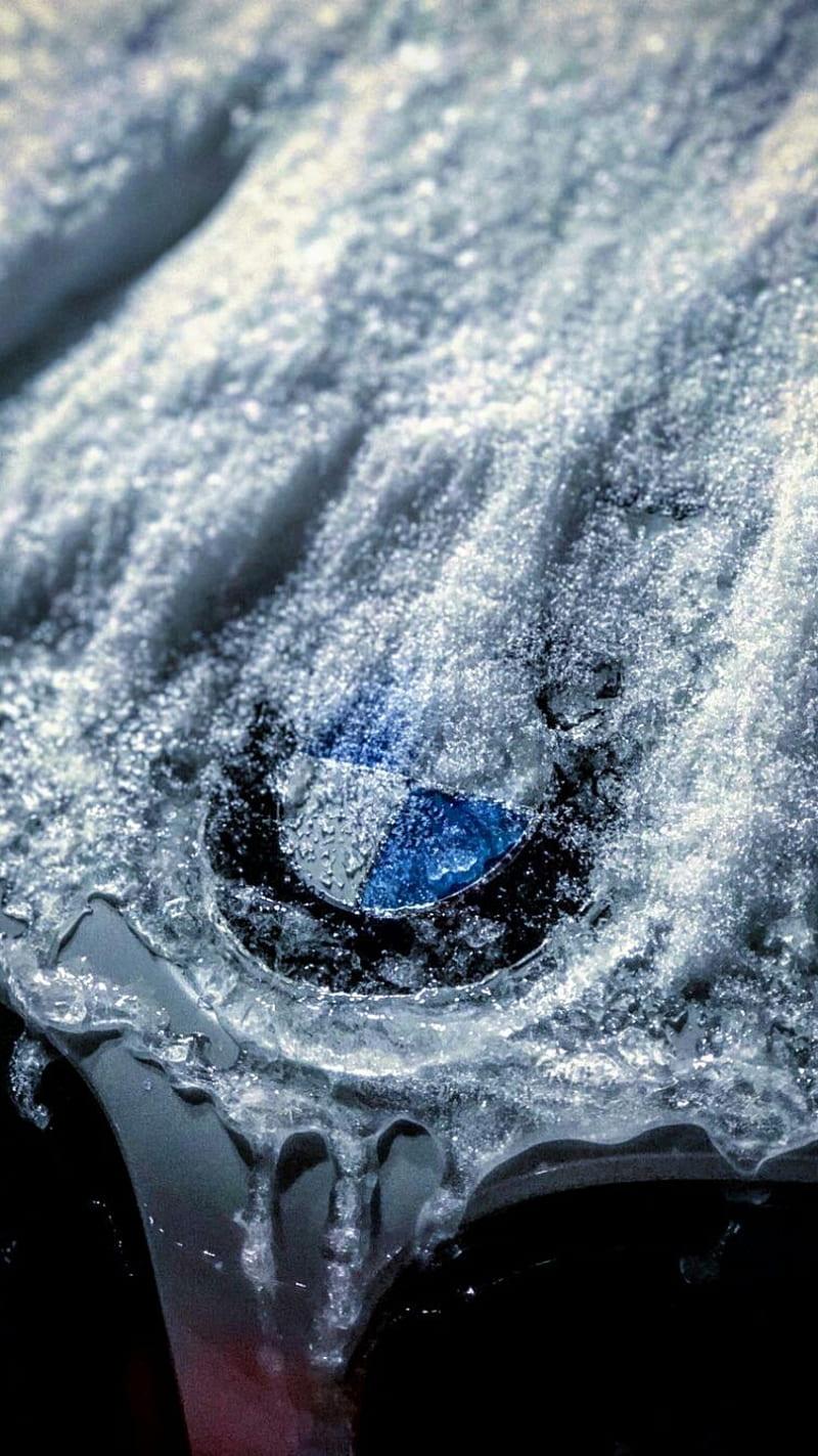 Frozen BMW, bmw, car, cold, frozen, ice, logo, season, snow, vehicle, winter, HD phone wallpaper