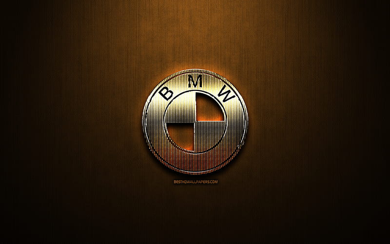 BMW glitter logo, automotive brands, creative, german cars, bronze metal background, BMW logo, brands, BMW, HD wallpaper
