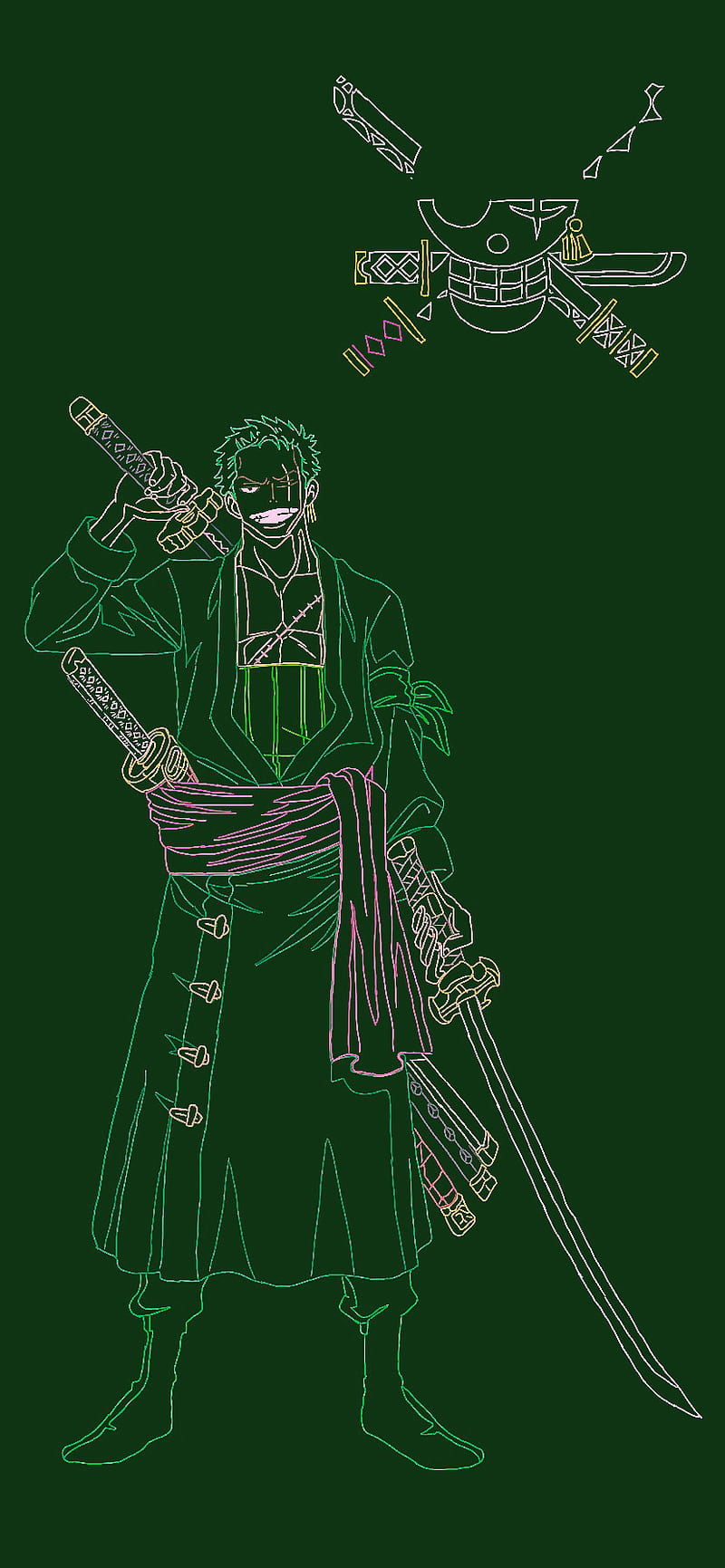 Zoro Green, one piece, pirate hunter, pirates, roronoa zoro, strawhat, strawhat pirates, swordsman, HD phone wallpaper