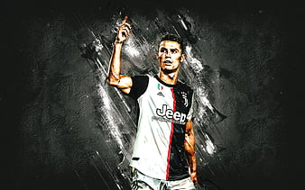 Cristiano Ronaldo, CR7, Juventus FC, blue stone background, blue Juventus  uniform, HD wallpaper