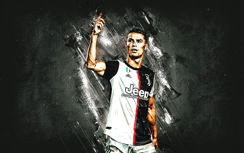 Cristiano Ronaldo, Juventus FC, Portuguese footballer, portrait, gray stone background, world football star, CR7, Champions League, HD wallpaper