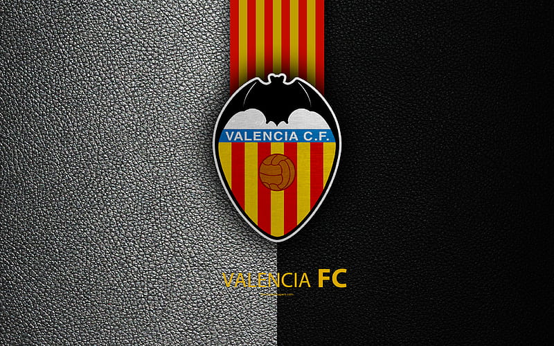 Valencia FC Spanish football club, La Liga, logo, Valencia emblem, leather texture, Valencia, Spain, football, HD wallpaper