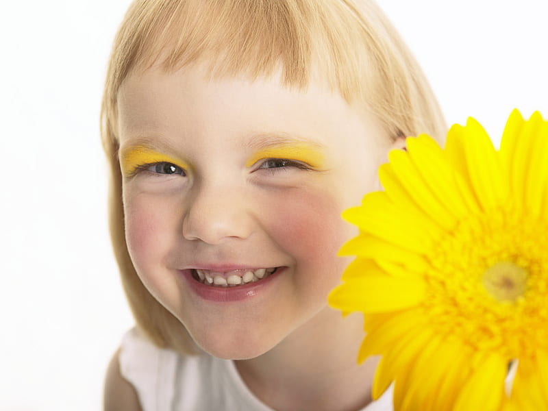 A flower for you..., girl, flower, magical, yellow, childhood, happy, HD wallpaper